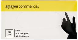 AmazonCommercial Powder Free Disposable Nitrile Gloves, 6 mil, Black, Gripper, 240MM Size M, 100 per Pack