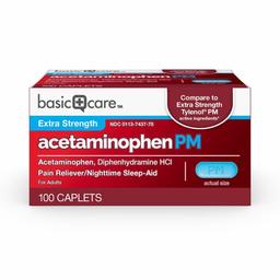 Basic Care Acetaminophen PM, Pain Reliever Plus Nighttime Sleep Aid, 100 Count