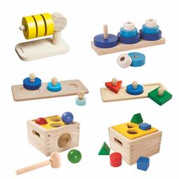 AmazonBasics Montessori Case Pack, Shape Matching Puzzle, Horizontal Stacking, Circle Matching Puzzle, Trio Stacking, Shape & Sort It Out, Punch & Drop, 12 Months+