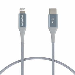 AmazonBasics Geavanceerd, dubbel gevlochten nylon USB‑C-naar-Lightning-kabel, MFi-gecertificeerde iPhone oplader - donkergrijs, 1,82 m