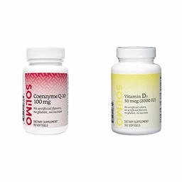 Amazon Brand - Solimo Coenzyme Q-10 100 mg, 90 Softgels, Three Month Supply & Solimo Vitamin D3 50 mcg (2000 IU), 365 Softgels, Value Size - One Year Supply