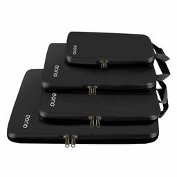 Eono by Amazon - Compression Packing Cubes, Travel Luggage Organiser Set, Travel Cubes, Extensible Organizer Bags for Travel Suitcase Organization, Black, 4 Set