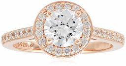 Rose Gold-Plated Sterling Silver Swarovski Zirconia Round-Cut Halo Ring (1.95 cttw), Size 6