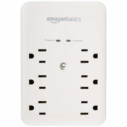 AmazonBasics 6 Outlet, Wall-Mount Surge Protector, 1080 Joules (Renewed)