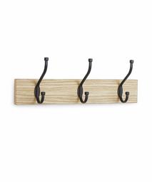 AmazonBasics Wall Mounted Standard Coat Rack, 3 Hooks, Set of 2, Natural (Renewed)