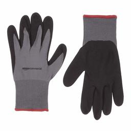 AmazonCommercial 13G Nylon & Nitrile Gloves (Grey/Black), Size S, 6 Pairs