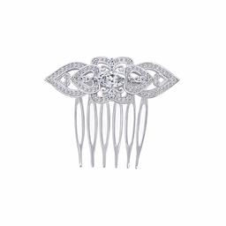 Sterling Silver Rhodium Plated Cubic Zirconia Marquise Cut Floral Bridal Hair Comb