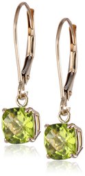 10k Yellow Gold Cushion-Cut Checkerboard Peridot Leverback Earrings (6mm)