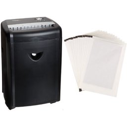 AmazonBasics 12-Sheet High-Security Micro-Cut Pape Shredder with Pullout Basket and Shredder Sharpening & Lubricant Sheets (Pack of 12) Bundle