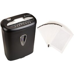 AmazonBasics 8-Sheet Capacity, Cross-Cut Paper and Credit Card Shredder, 4.1 Gallon & Sharpening Lubricant Sheets - Pack of 24