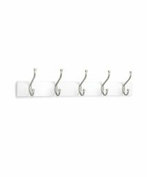 AmazonBasics Wall Mounted Standard Coat Rack, 5 Hooks, Set of 2, White (Renewed)