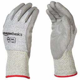 AmazonBasics skärbeständig (skuren nivå A4) polyuretanbelagda arbetshandskar, pekskärm, salt och peppar, 9/L, Salt & Pepper