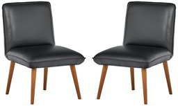 Amazon Brand – Rivet Wide Cushion Mid-Century Modern Top-Grain Leather Set of 2 Accent Dining Room Kitchen Chairs, 26.8