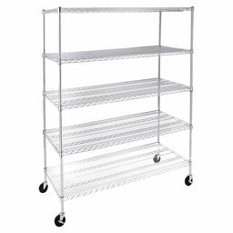 AmazonCommercial Heavy-Duty 5-Tier Steel Wire Shelving with Optional Wheels, NSF Certified, 60