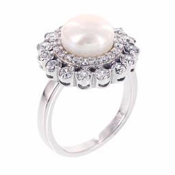 [Find] Amazon Collection roziumumekkisuta-ringusiruba- Incubator Freshwater Pearl and Cubic Zirconia bikkuzirukoniasuta-ringusiruba-hurawa-ringu, Size 9 