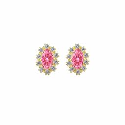 [アマゾンコレクション] Amazon Collection 14Kイエローゴールド マイクロパヴェ5x3mmオーバル ファンシーピンクスワロフスキージルコニア スタッドピアス 両耳用スタッドピアス JEE13582_5NNFP00A100