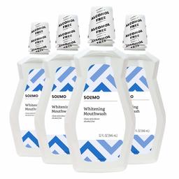 Amazon Brand - Solimo Whitening Mouthwash, Clean Mint, Alcohol Free, 32 Fluid Ounce (Pack of 4)