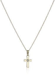 Children's 14k Yellow Gold and Baby's Small Polished Cross Pendant Necklace with Genuine Diamond, 13