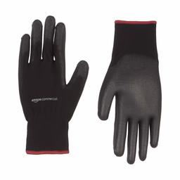 AmazonCommercial 13G Polyester & PU Coated Gloves (Black) Size S, 12 Pairs