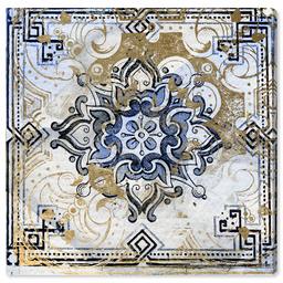 Amazon Brand – Stone & Beam Contemporary Blue and Tan Moroccan Tile Print Wall Art on Canvas, 16