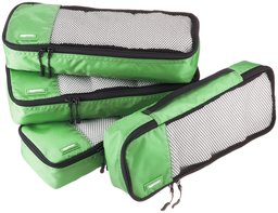 AmazonBasics 4 Piece Packing Travel Organizer Cubes Set - Slim, Green
