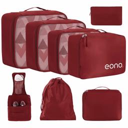 Eono by Amazon - Lot de 8 Sac Organiseurs de Bagage, Sacs Rangement de Valise Voyage, Organisateurs de Voyage Cube, Packing Cubes pour Les vêtements, Chaussures et cosmétiques,,Bordeaux