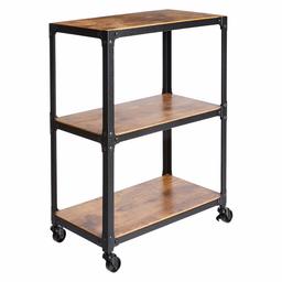 AmazonBasics 3 Tier Wood and Metal Utility Cart, Black/Brown