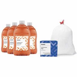 Amazon Brand - Solimo Antibacterial Liquid Hand Soap Refill, Light Moisturizing, Triclosan Free, 56 Fluid Ounce (Pack of 4) & Solimo Tall Kitchen Drawstring Trash Bags, 13 Gallon, 120 Count