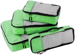 Amazonベーシック トラベル ポーチ 旅行用 収納 ケース 4点セット Lサイズ&Mサイズ&Sサイズ&スリム 各1点 グリーン