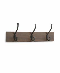 AmazonBasics Wall Mounted Standard Coat Rack, 3 Hooks, Set of 2, Walnut (Renewed)