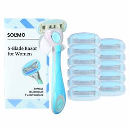 Solimo 5 Blade Razor for Women, Handle, 12 Cartridges & Shower Hanger (Cartridges fit Solimo Razor Handles only)