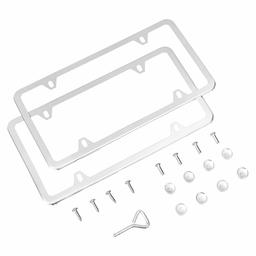 AmazonBasics Stainless Steel License Plate Frame Pair with Screw Caps - 4-Hole, 12.2'' x 6.3'', Chrome