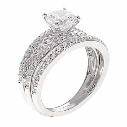 [Find] Amazon Collection Rhodium Plated Sterling Silver Clear Round kattokyu-bikkuzirukoniaburaidaruringusetto, Size 9 