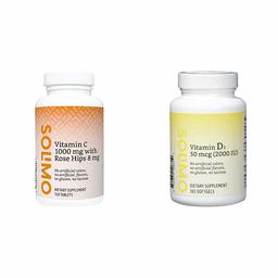 Amazon Brand - Solimo Vitamin C 1000 mg with Rose Hips 8 mg, 150 Tablets, Five Month Supply (Packaging May Vary) & Solimo Vitamin D3 50 mcg (2000 IU), 365 Softgels, Value Size - One Year Supply