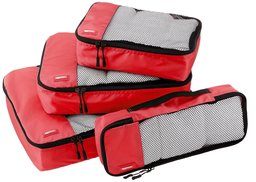 AmazonBasics Packing Cubes/Travel Pouch/Travel Organizer - Small, Medium, Large, and Slim, Red (4-Piece Set)