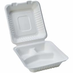 AmazonBasics Compostable Clamshell Hinged Food Container, 3 Compartment, 8 x 8 x 3 Inches, Pack of 25