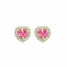 [アマゾンコレクション] Amazon Collection 14Kイエローゴールド マイクロパヴェ4.4mm ハートシェイプ ファンシーピンクスワロフスキージルコニア ハロースタッド ピアス 両耳用スタッドピアス JEE13565_5NNFP00A100