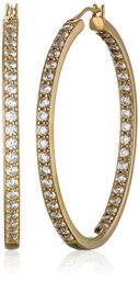 Yellow Gold Plated Sterling Silver Hoop Earrings set with Round Cut Swarovski Zirconia (2.34 cttw), 1.5