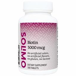 Amazon Brand - Solimo Biotin 5000 mcg - Hair, Skin, Nails - 300 Tablets, Value Size (10 Month Supply)