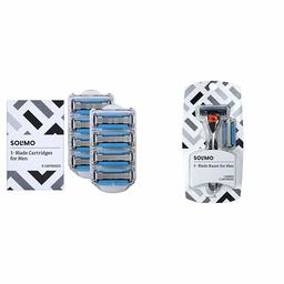 Solimo 5-Blade Razor Refills for Men with Dual Lubrication and Precision Beard Trimmer & 5-Blade MotionSphere Razor for Men with Dual Lubrication and Precision Beard Trimmer, Handle & 2 Cartridges