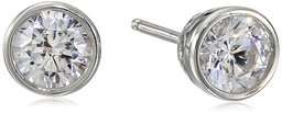 Amazon CollectionPlatinum-Plated Sterling Silver Swarovski Zirconia 1 cttw Bezel Stud Earrings