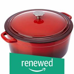 (Renewed) Amazon Brand - Solimo Cast Iron Dutch Oven with Lid (26cm, 5500ml, Red Enamel)